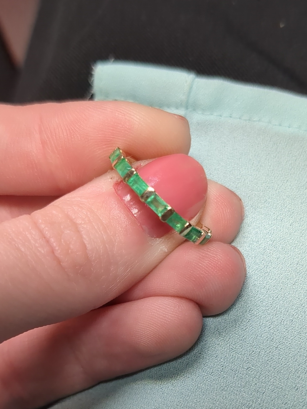 14K Yellow Gold Genuine Emerald Band